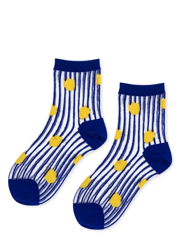 hansel from basel Tulle Stripe Sheer Short Crew cobalt