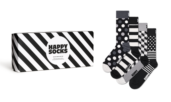 Happy Socks 4-Pack Classic Black & White Socks Gift Set