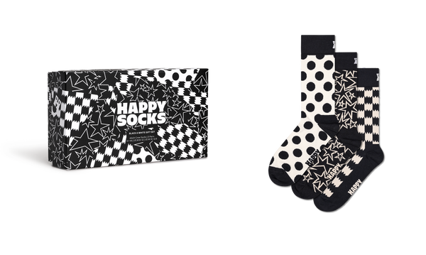 Happy Socks 3-Pack Black And White Socks Gift Set