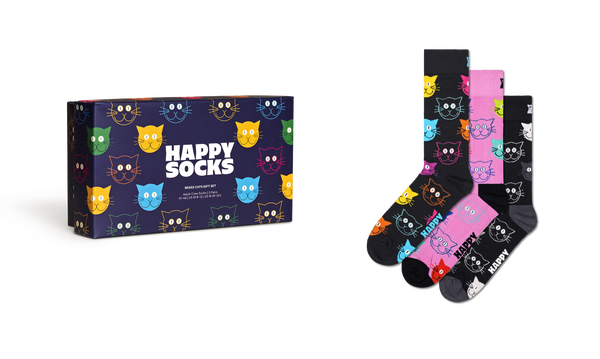 Happy Socks 3-Pack Mixed Cat Socks Gift Set
