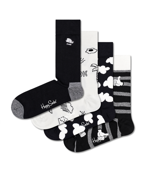 Happy Socks 4-Pack Black & White Socks Gift Set