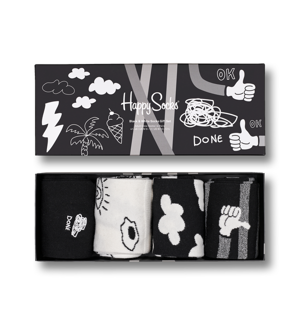 happy socks 4-Pack Black & White Socks Gift Set