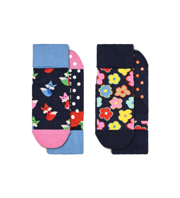 happy socks Kids Antislip 2-Pack Fox & Flower Socks