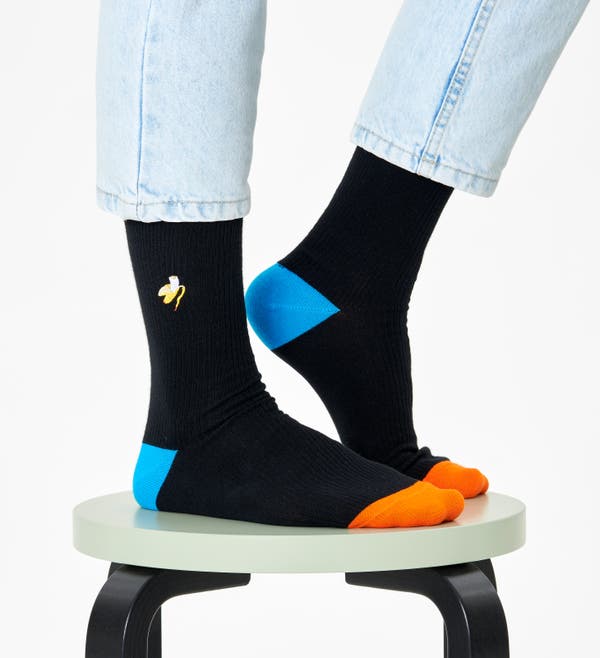 Happy Socks Ribbed Embroidery Banana Break Sock