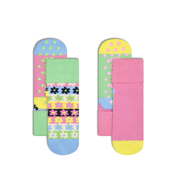 happy socks Kids 2-Pack Flower Stripe Anti-Slip Socks