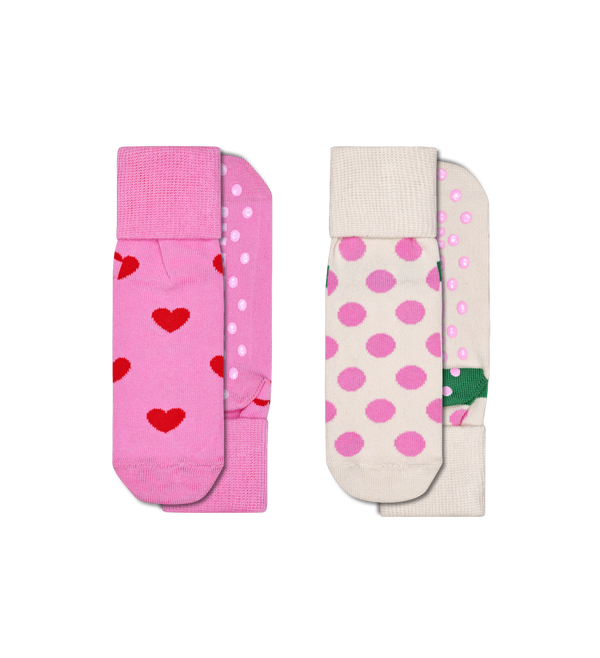 happy socks Kids Antislip 2-Pack Heart & Big Dot Socks