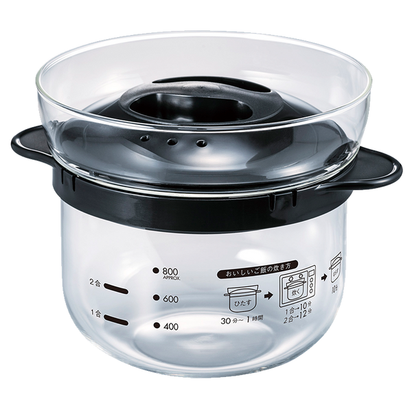 hario Microwave Glass Rice Cooker Black