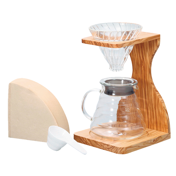 hario V60 Olive Wood Stand Set 02 Size