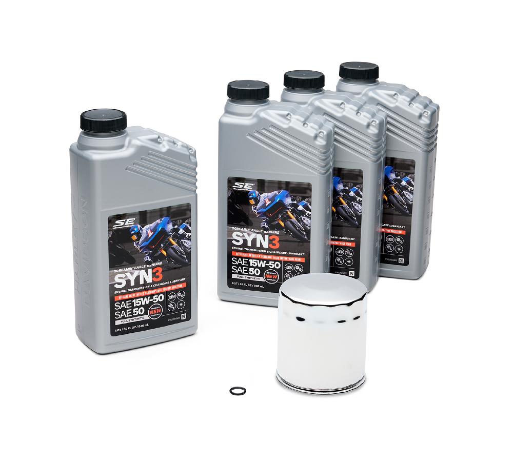 harley 4 Qt. SYN3 Full Synthetic Motorcycle Lubricant Oil Change Kit – Chrome Filter