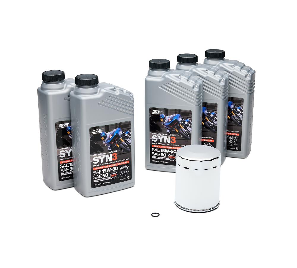 harley 5 Qt. SYN3 Full Synthetic Motorcycle Lubricant Oil Change Kit – Chrome Filter