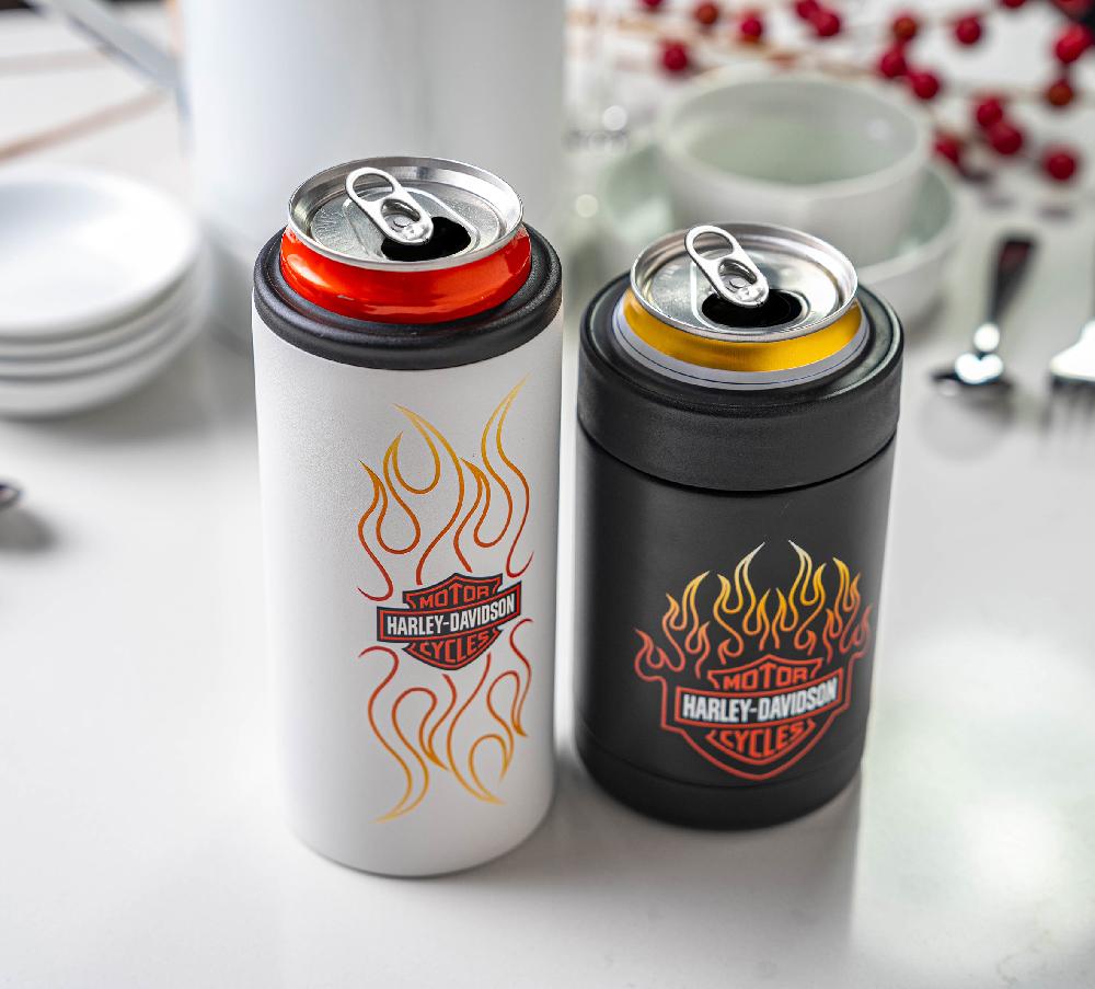 Harley Bar & Shield Flames Stainless Can Cooler Set Of 2