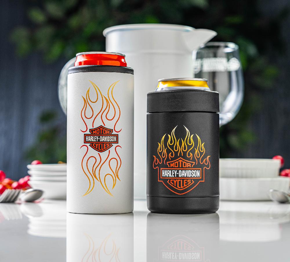 Harley Bar & Shield Flames Stainless Can Cooler Set Of 2