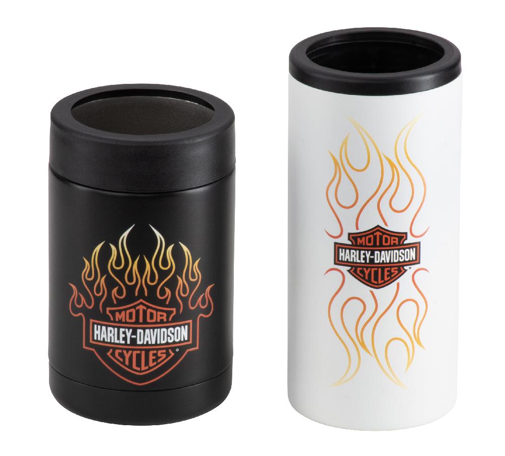 harley Bar & Shield Flames Stainless Can Cooler Set of 2