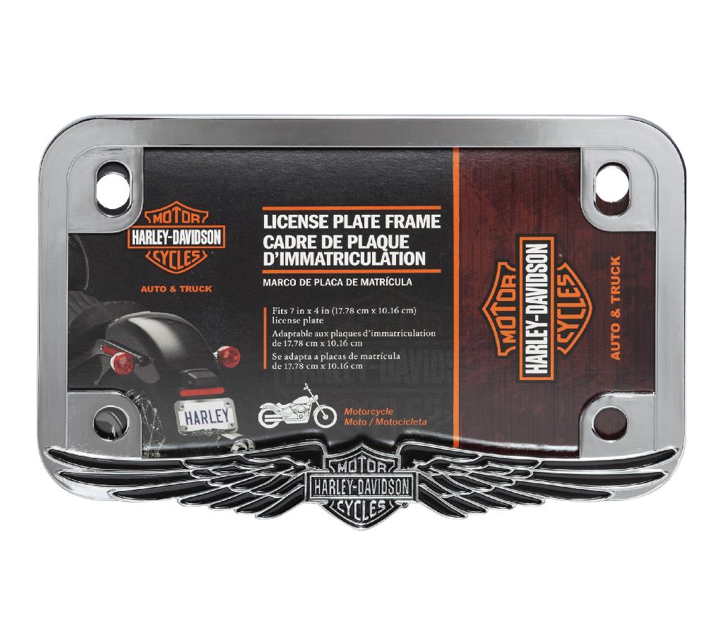 Harley Bar & Shield With Wings Chrome Motorcycle License Frame