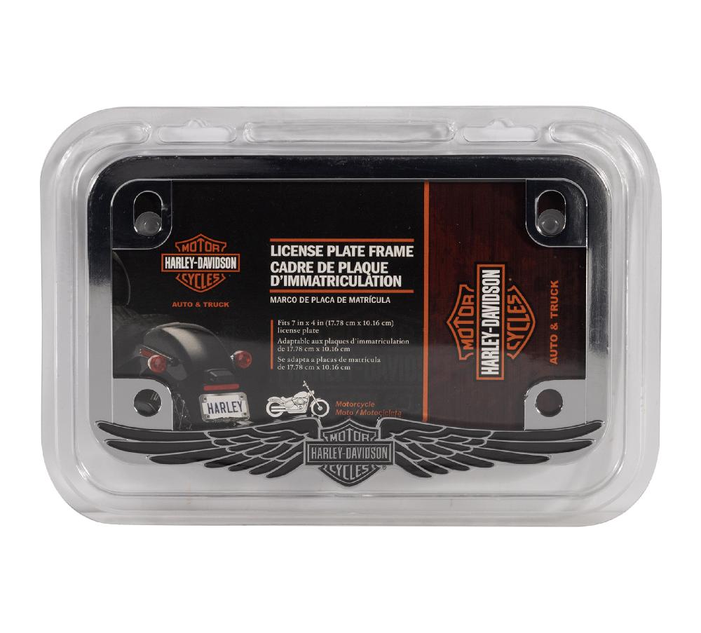 Harley Bar & Shield With Wings Chrome Motorcycle License Frame