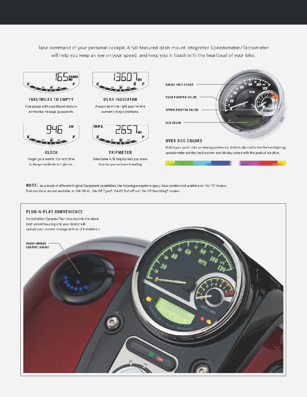 Harley Combination Analog Speedometer/Tachometer MPH