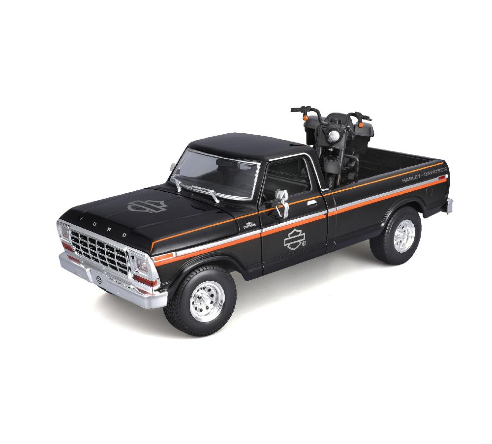 Harley H-D 1:18 Scale Diecast Custom 1979 Ford F-150 Pickup With 2017 Road King Special Set