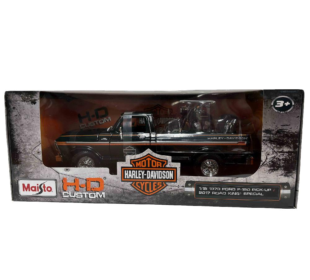 Harley H-D 1:18 Scale Diecast Custom 1979 Ford F-150 Pickup With 2017 Road King Special Set