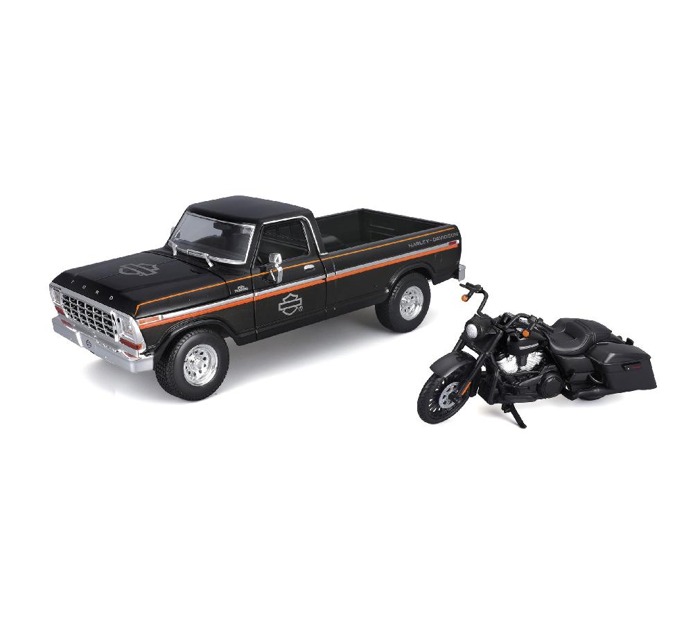 harley H-D 1:18 Scale Diecast Custom 1979 Ford F-150 Pickup with 2017 Road King Special Set