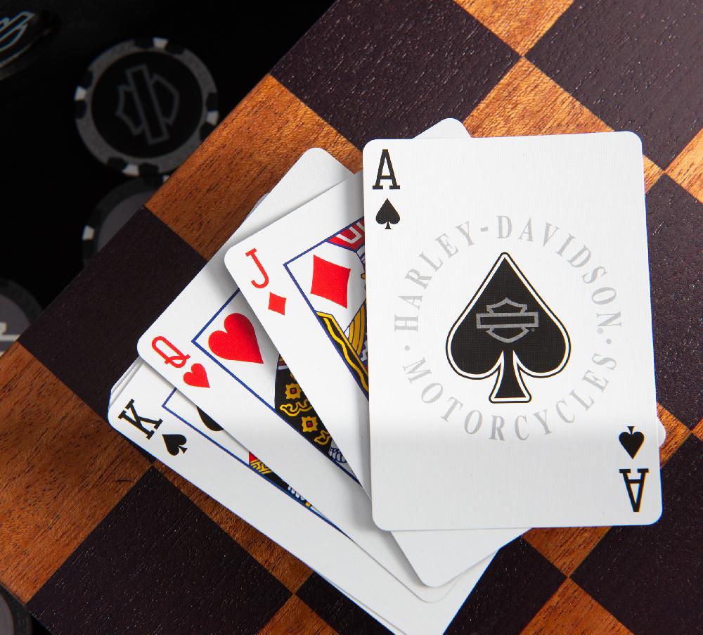 Harley H-D Deluxe 3 In 1 Game Set Four Across / Checkers / Playing Cards