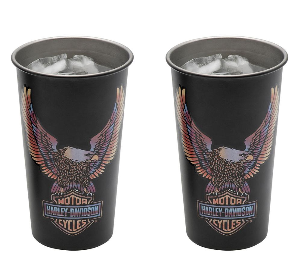 harley H-D Vivid Bar & Shield Eagle Metal Cup Set of 2