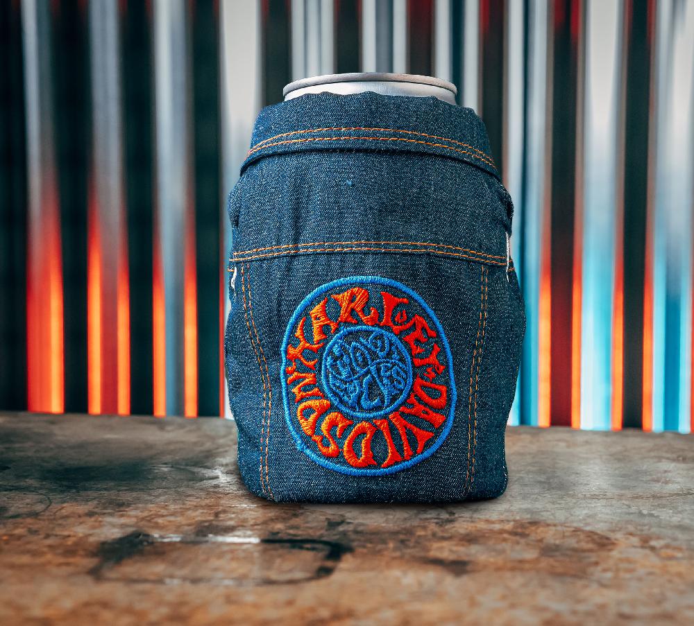 Harley 1970's Psychedelic Denim Can Cooler