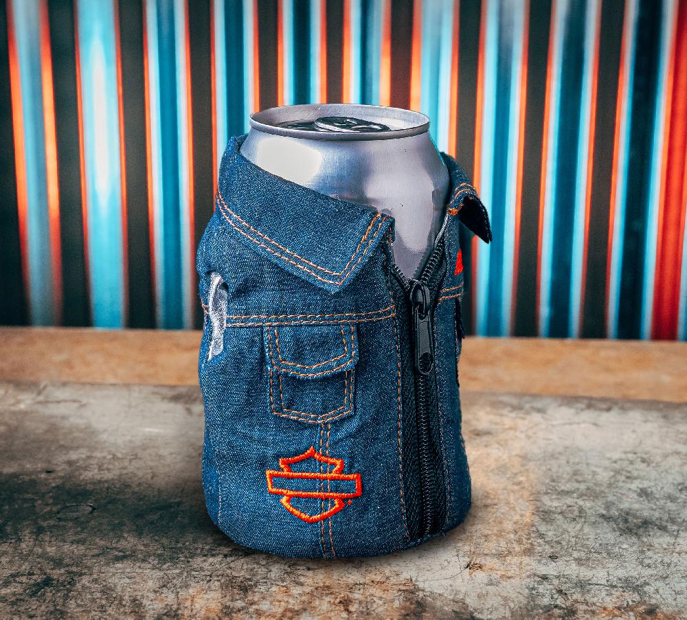 Harley 1970's Psychedelic Denim Can Cooler