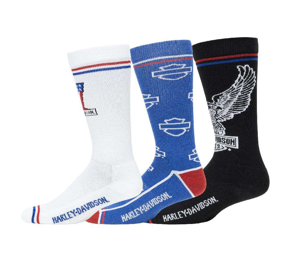 Harley 3 Pack Patriotic Logo Sock - Mid Calf