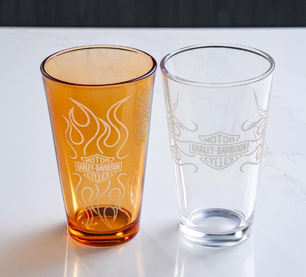 Harley Bar & Shield Flames Pint Glass Set Of 2