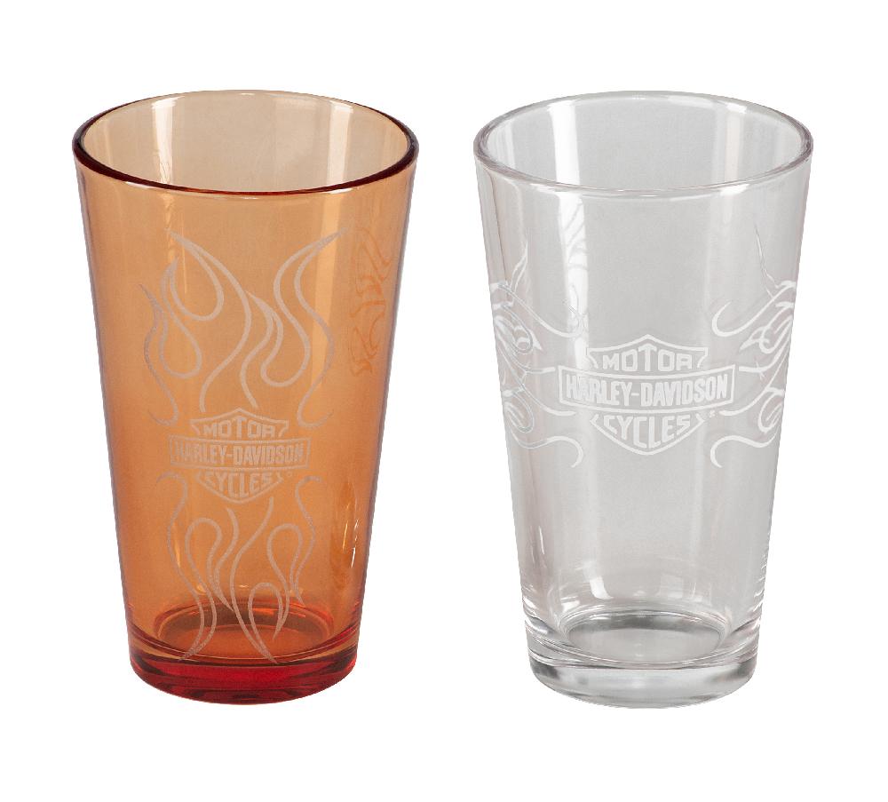 harley Bar & Shield Flames Pint Glass Set of 2