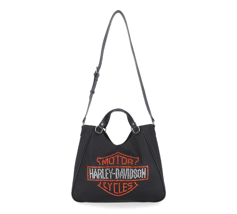 Harley Bar & Shield Rhinestone Tote Bag