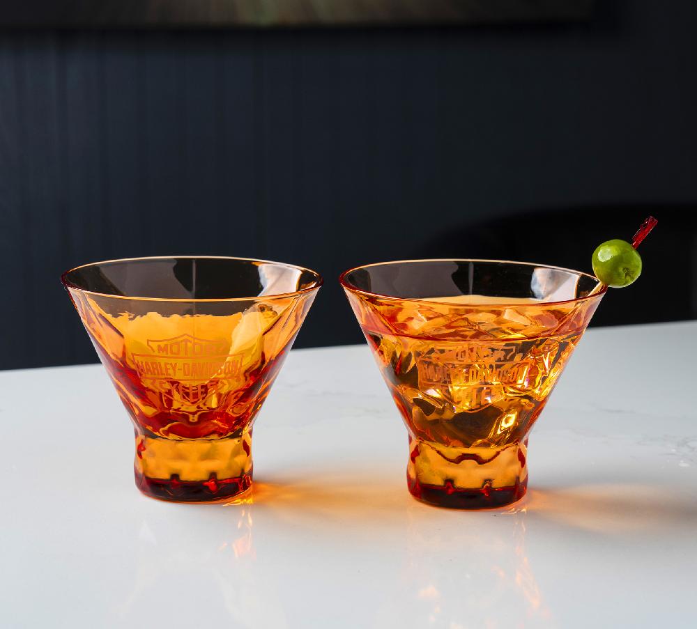 Harley Bar & Shield Stemless Martini Glass Set Of 2