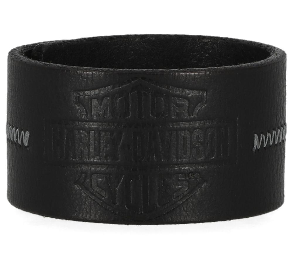 harley Bar & Shield Stitch Leather Cuff