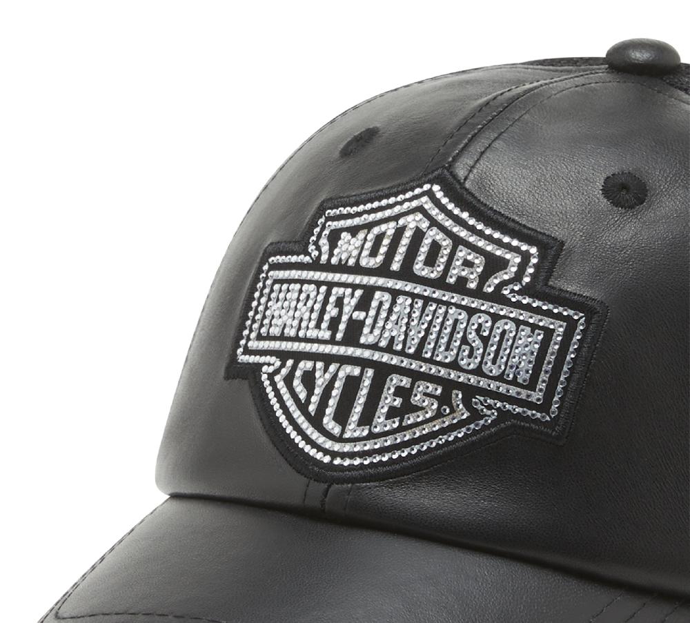 Harley Bling Bar & Shield Leather Trucker Cap