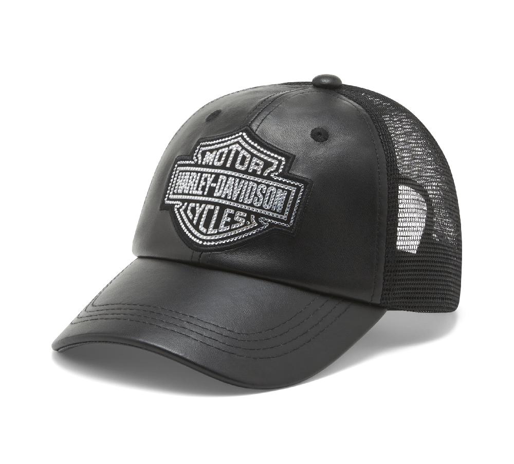 harley Bling Bar & Shield Leather Trucker Cap
