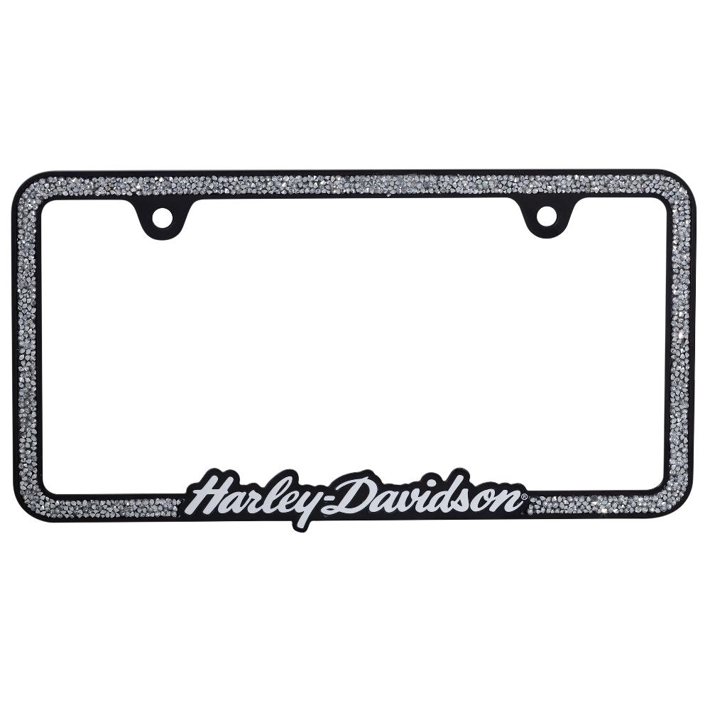 Harley Crushed Gems With Script License Frame
