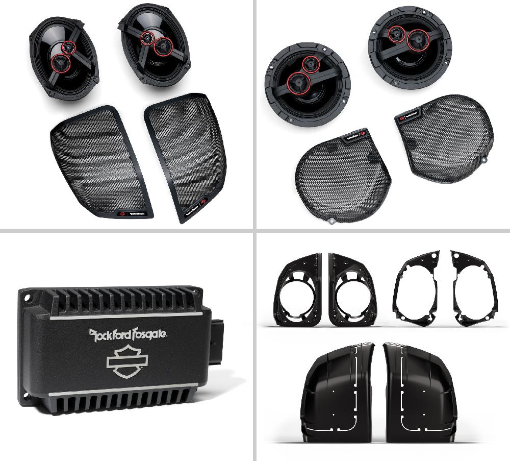 harley Harley-Davidson Audio Powered By Rockford Fosgate Stage III 4-Speaker Kit – With Saddlebag Lid Cut-In System harley Harley-Davidson Audio Powered By Rockford Fosgate Stage III 4-Speaker Kit – With Saddlebag Lid Cut-In System