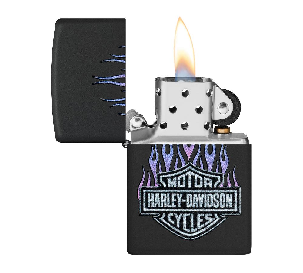 Harley Harley-Davidson® Bar And Shield Logo With Flames Color Image Black Matte Windproof Lighter