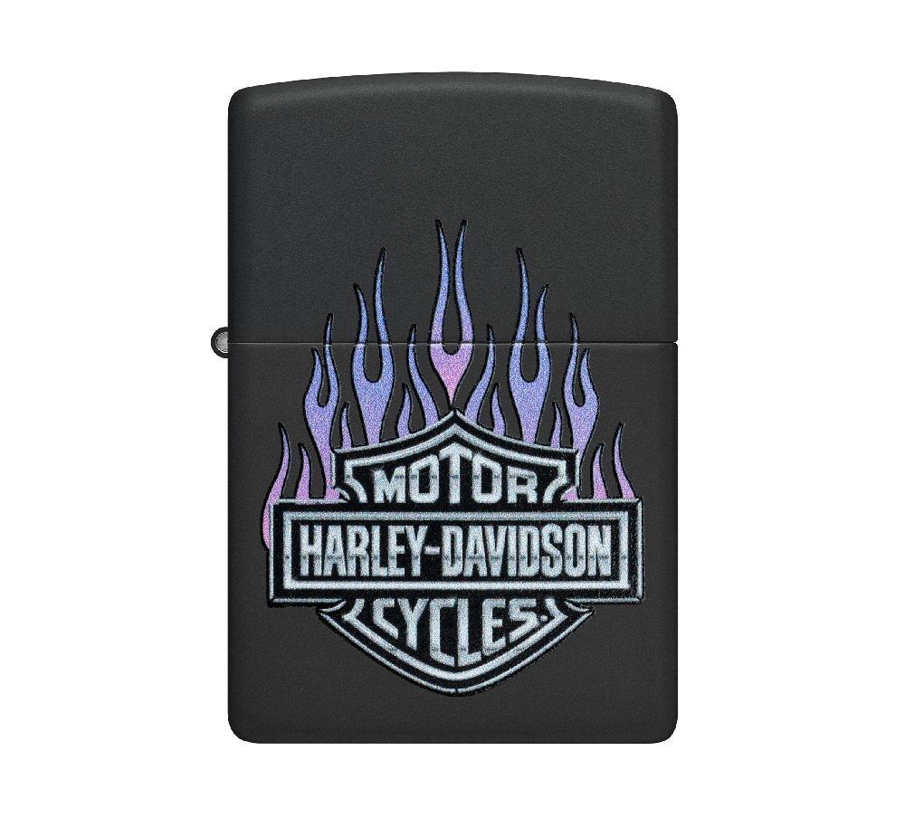 Harley Harley-Davidson® Bar And Shield Logo With Flames Color Image Black Matte Windproof Lighter