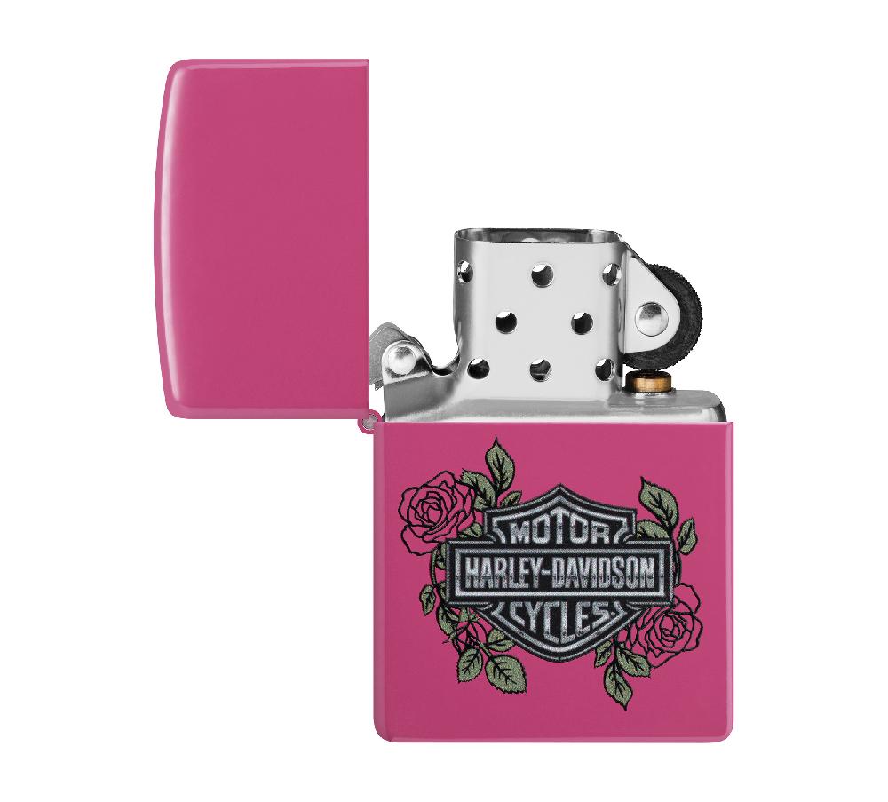 Harley Harley-Davidson® Bar And Shield Logo With Roses Color Image Pink Matte Windproof Lighter