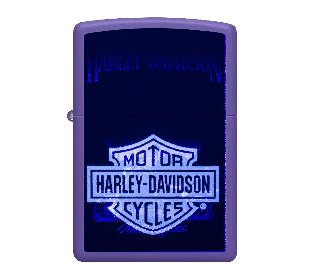 Harley Harley-Davidson® Black Light Logo Reveal Purple Matte Windproof Lighter