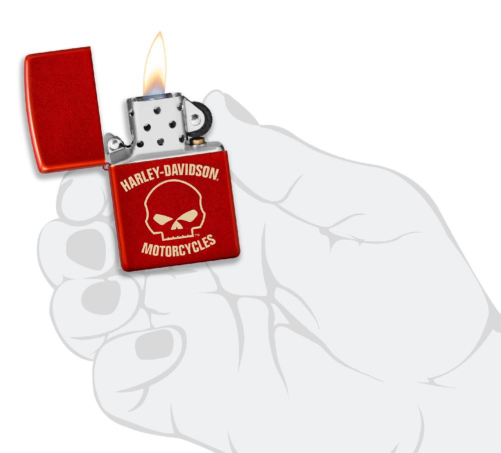 Harley Harley Davidson Willie G Skull Laser Metallic Red Windproof Lighter