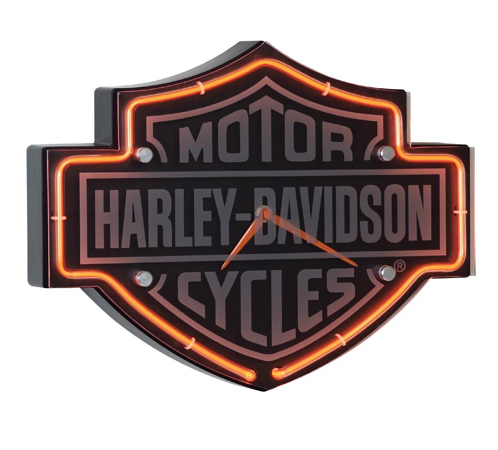 harley Etched Bar & Shield Shaped Neon Clock