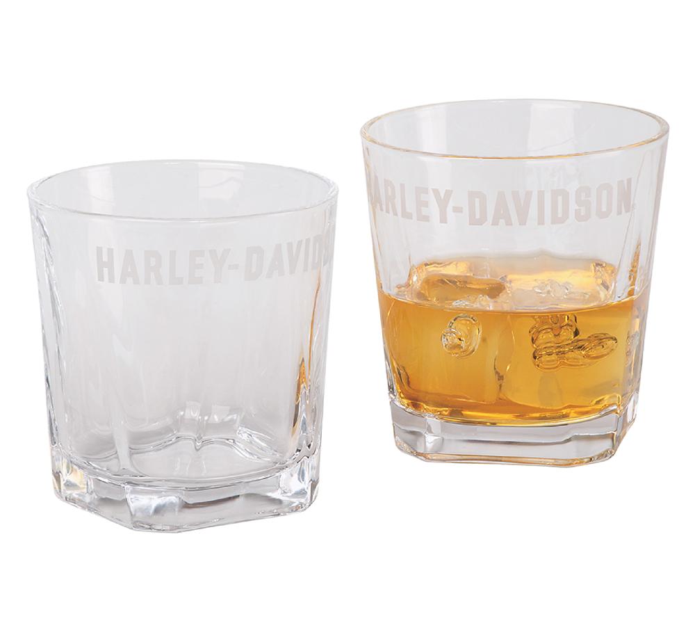 harley Etched Rocks Glass Set of 2