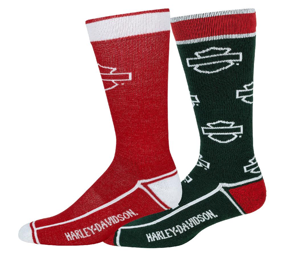 harley Holiday Bar & Shield Crew Sock 2 Pack