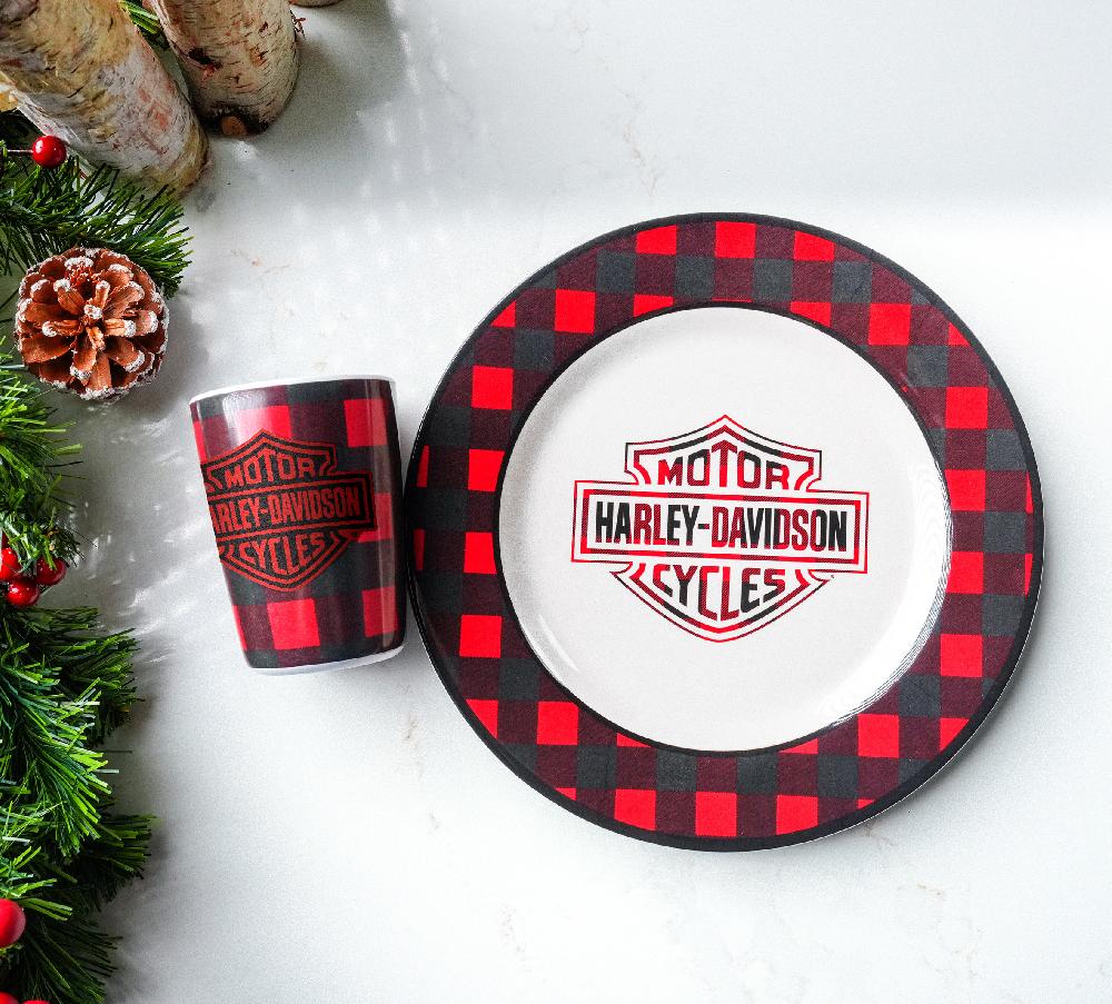 Harley Holiday Plaid Cookie Plate And Cup Set