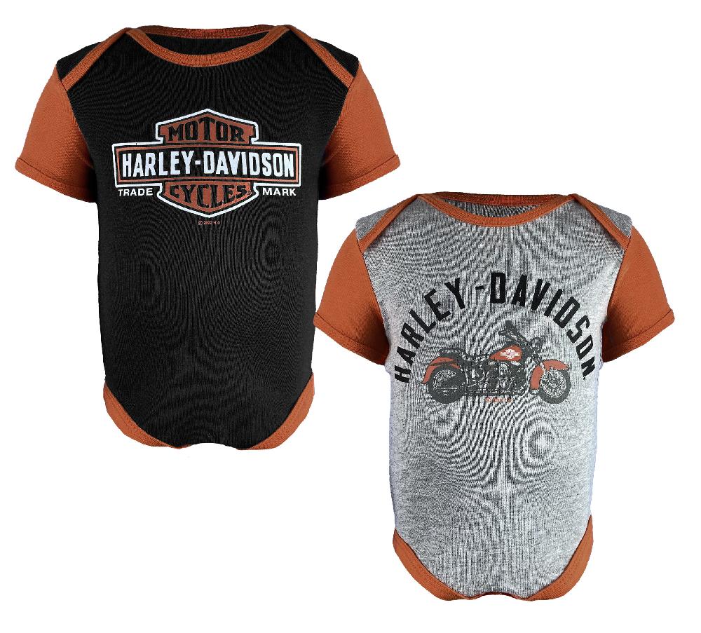 harley Infant Ribbed 2 Pack Bodysuits - Black/ Orange