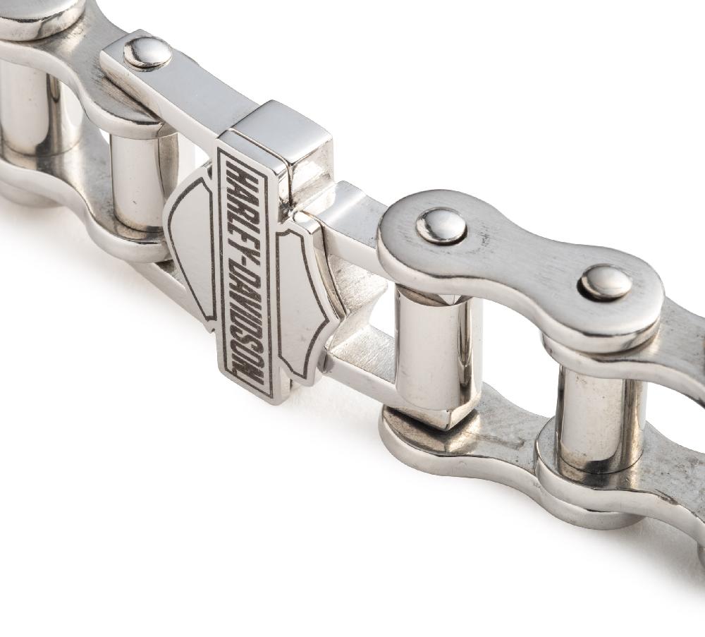 Harley Men's 9" Bar & Shield Bike Chain Bracelet