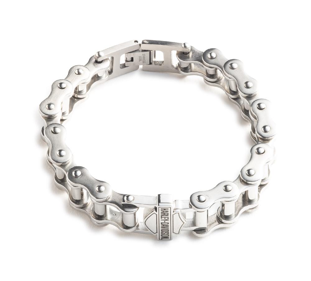 harley Men's 9" Bar & Shield Bike Chain Bracelet