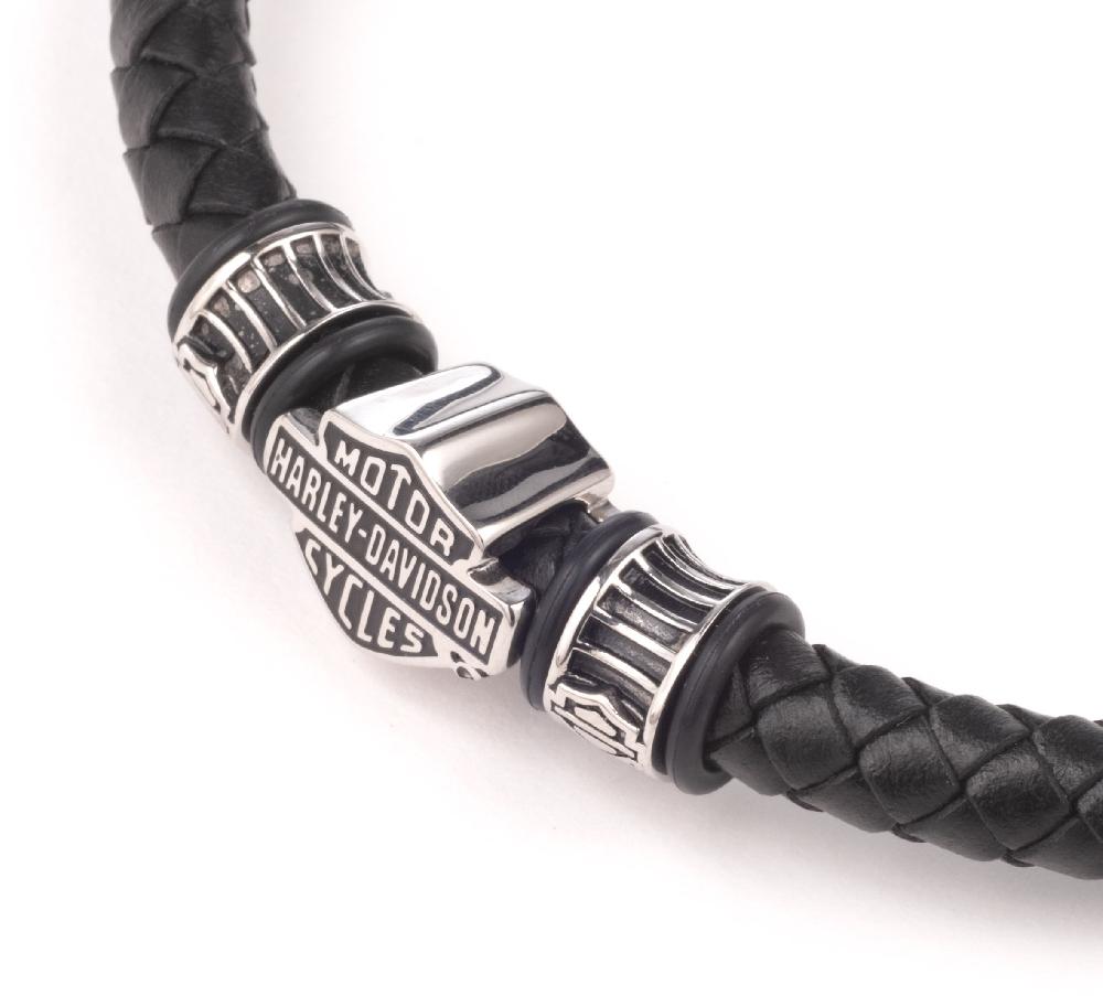 Harley Men's Bar & Shield Braided Leather Bracelet